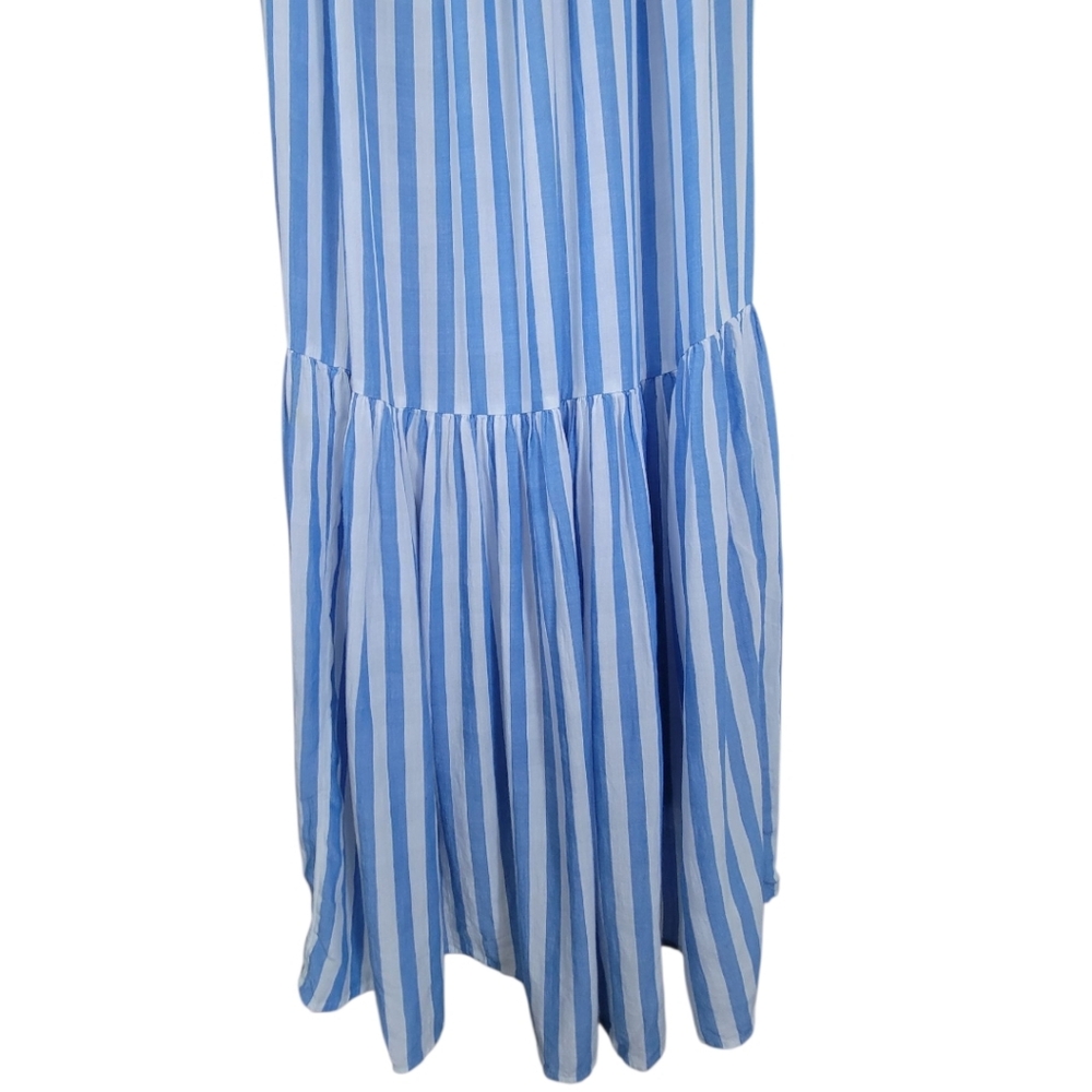 Old Navy Blue White Striped Tiered Coastal Boho Long Maxi Swing Dress Large - Picture 9 of 16